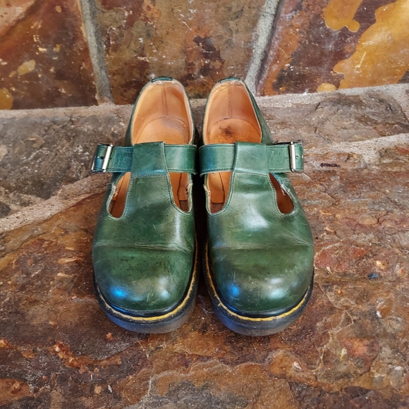 Dr. Martens Green Leather Flats with Classic Monk Strap - Picture 2 of 7